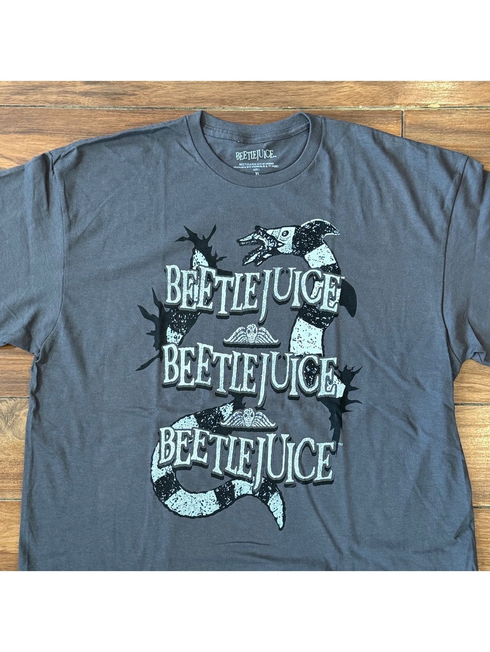 Beetlejuice Sandworm T-Shirt Unisex XL Gray Repeat Logo Movie Graphic Tee
